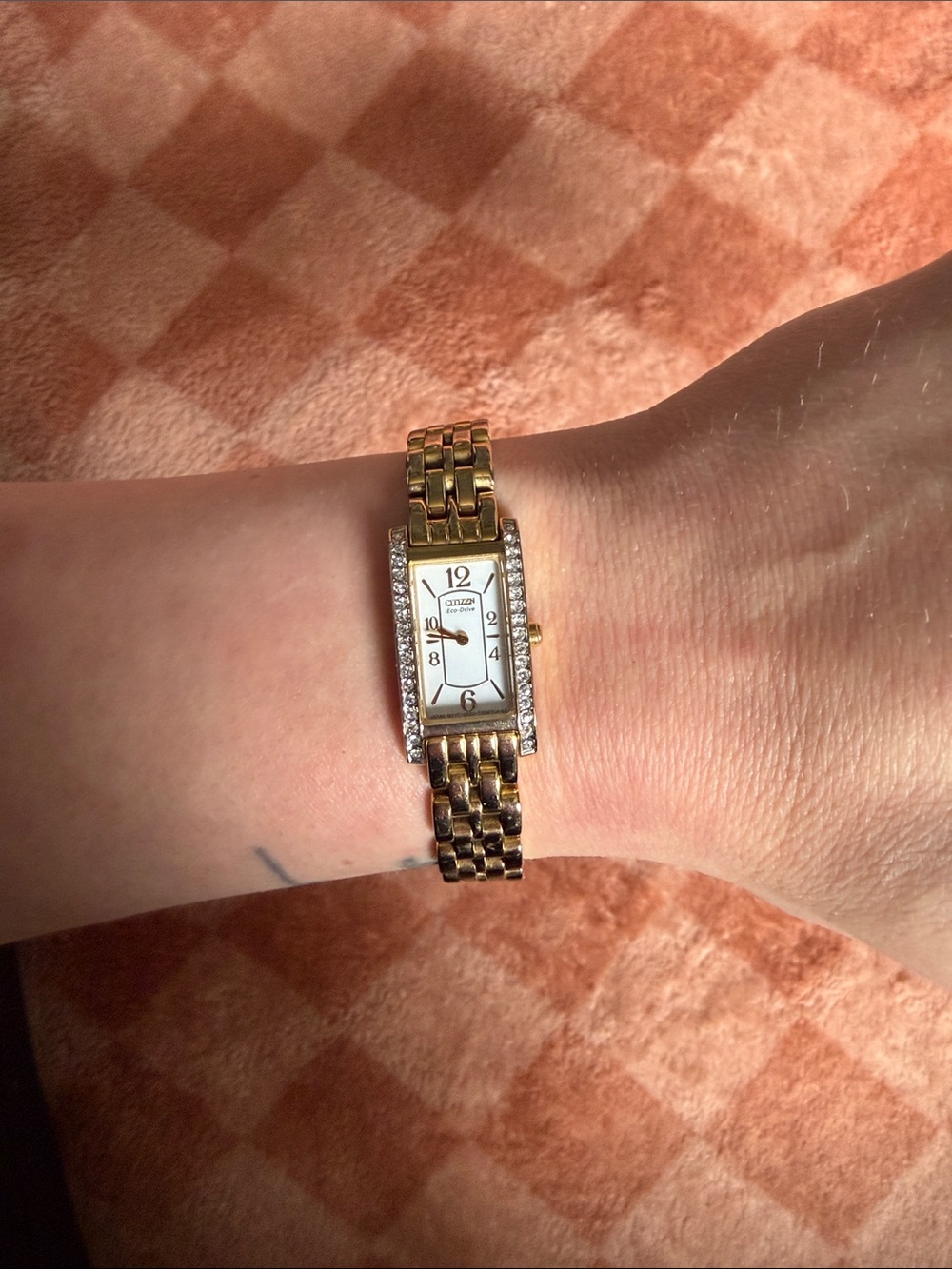 Vintage Citizen Gold-Tone Rectangular Women’s Crystal Bracelet Watch - Picture 6 of 7